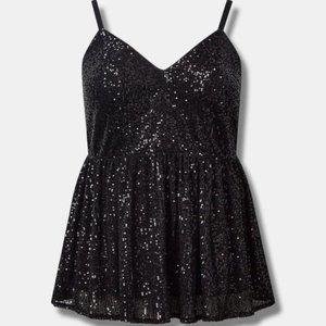 Torrid - Peplum Sequin V-Neck Tank in Deep Black